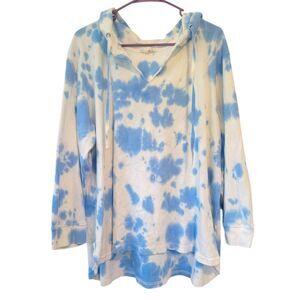 Jane & Delancey Tie Dye Waffle Knit Thermal Hoodie Size 2X Blue White